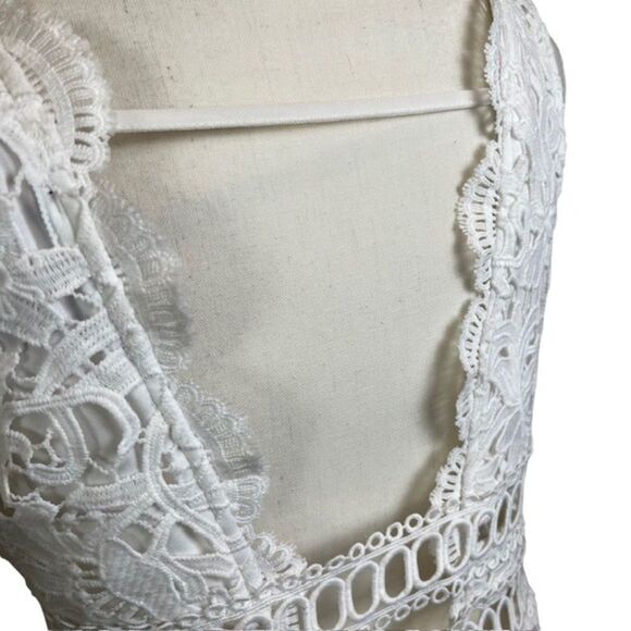 Forever 21 Crochet Lace Bodycon Dress White Bare Midriff Open Back Mini L - Picture 7 of 14